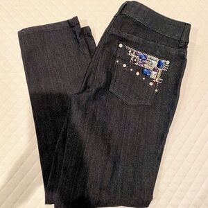 Chico’s Platinum Denim Jeans with Rhinestones.